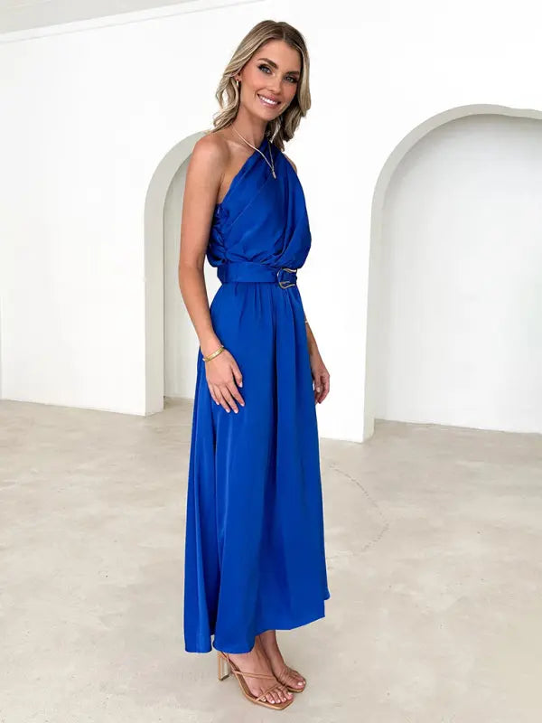One Shoulder Slim Waist Strapless Backless Dress BLUE ZONE PLANET