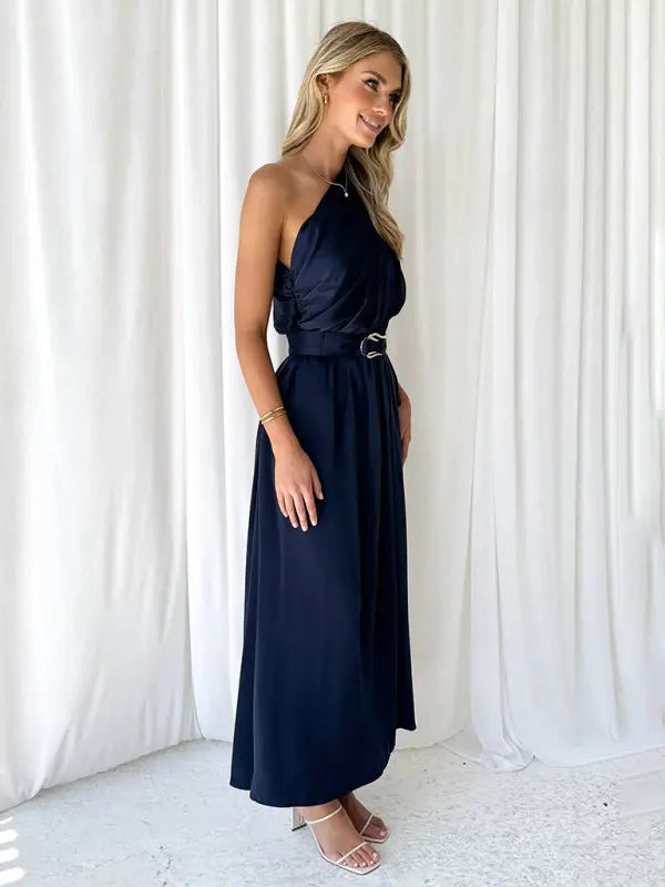 One Shoulder Slim Waist Strapless Backless Dress BLUE ZONE PLANET