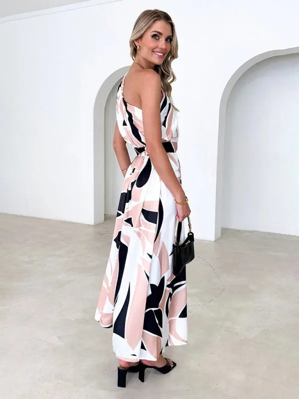 One Shoulder Slim Waist Strapless Backless Dress BLUE ZONE PLANET