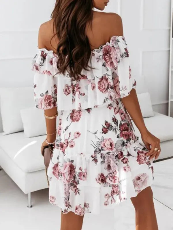 One-neck chiffon print commuter waist dress kakaclo