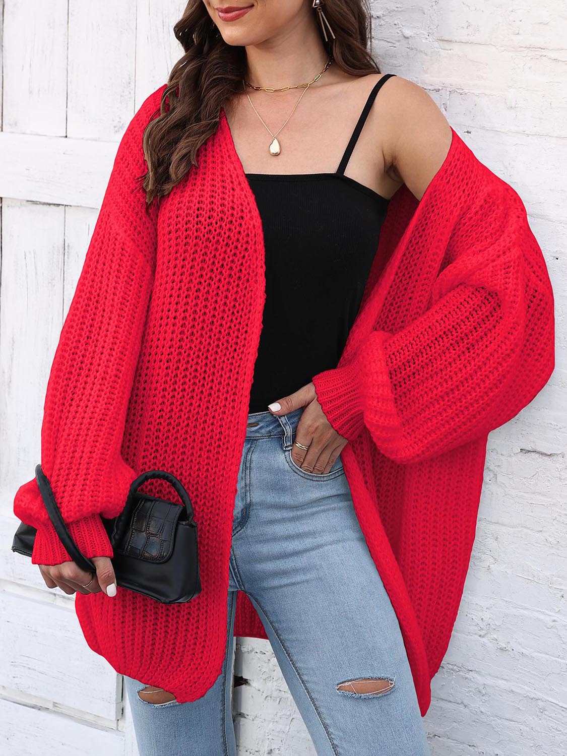 Open Front Dropped Shoulder Longline Cardigan BLUE ZONE PLANET
