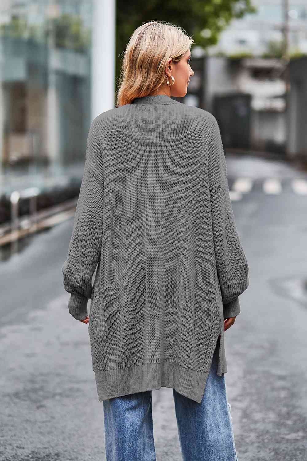 Open Front Dropped Shoulder Longline Cardigan BLUE ZONE PLANET
