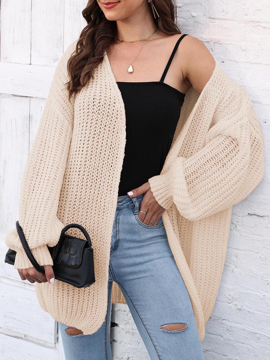 Open Front Dropped Shoulder Longline Cardigan BLUE ZONE PLANET