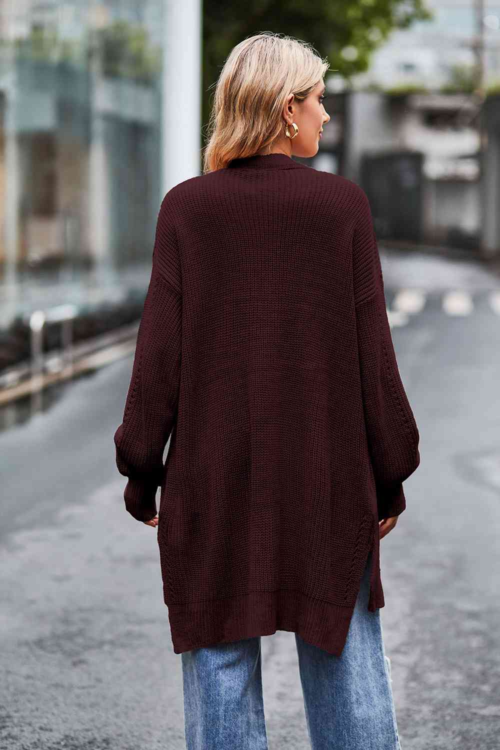 Open Front Dropped Shoulder Longline Cardigan BLUE ZONE PLANET