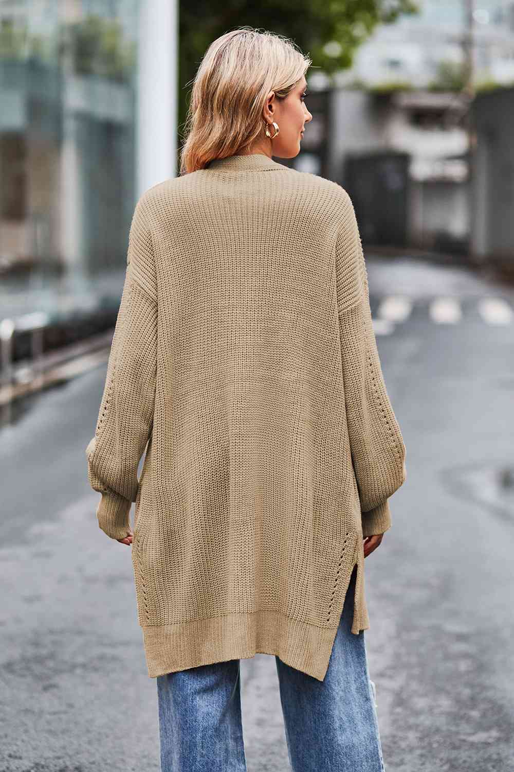 Open Front Dropped Shoulder Longline Cardigan BLUE ZONE PLANET