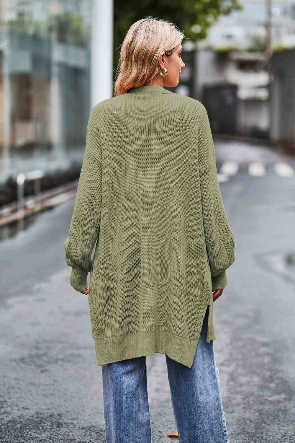 Open Front Dropped Shoulder Longline Cardigan BLUE ZONE PLANET