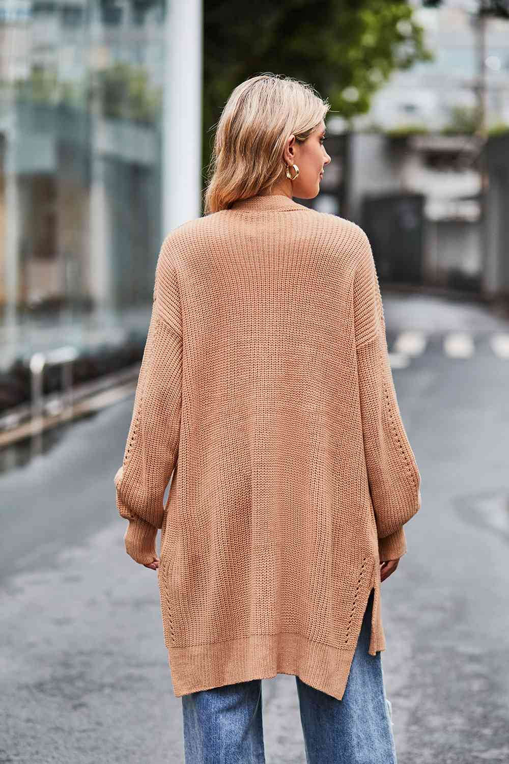 Open Front Dropped Shoulder Longline Cardigan BLUE ZONE PLANET