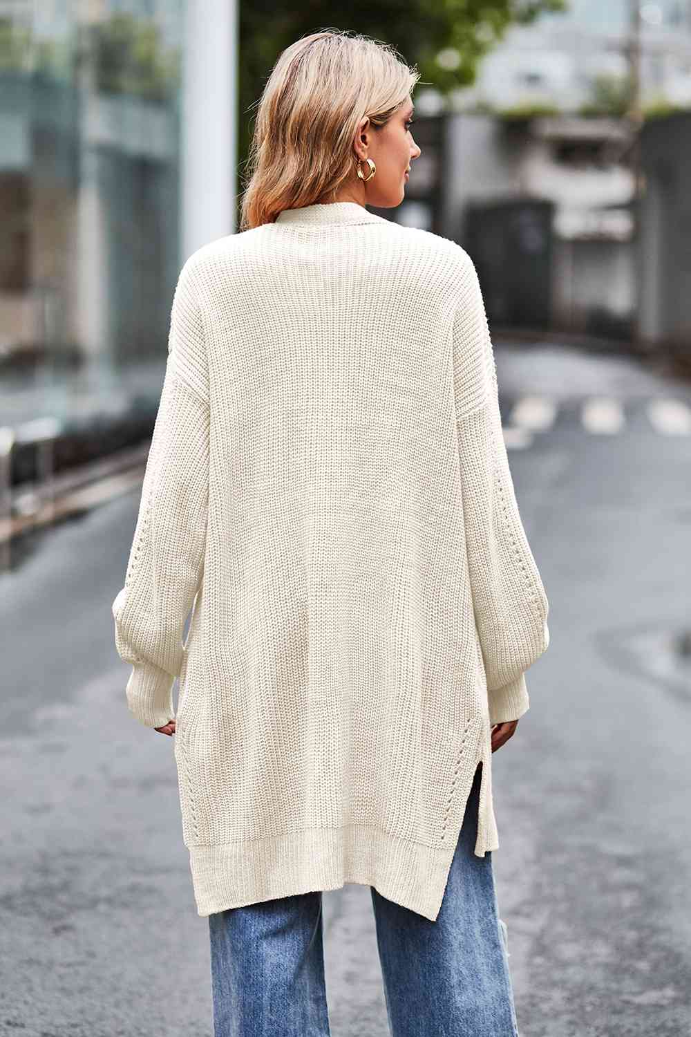 Open Front Dropped Shoulder Longline Cardigan BLUE ZONE PLANET