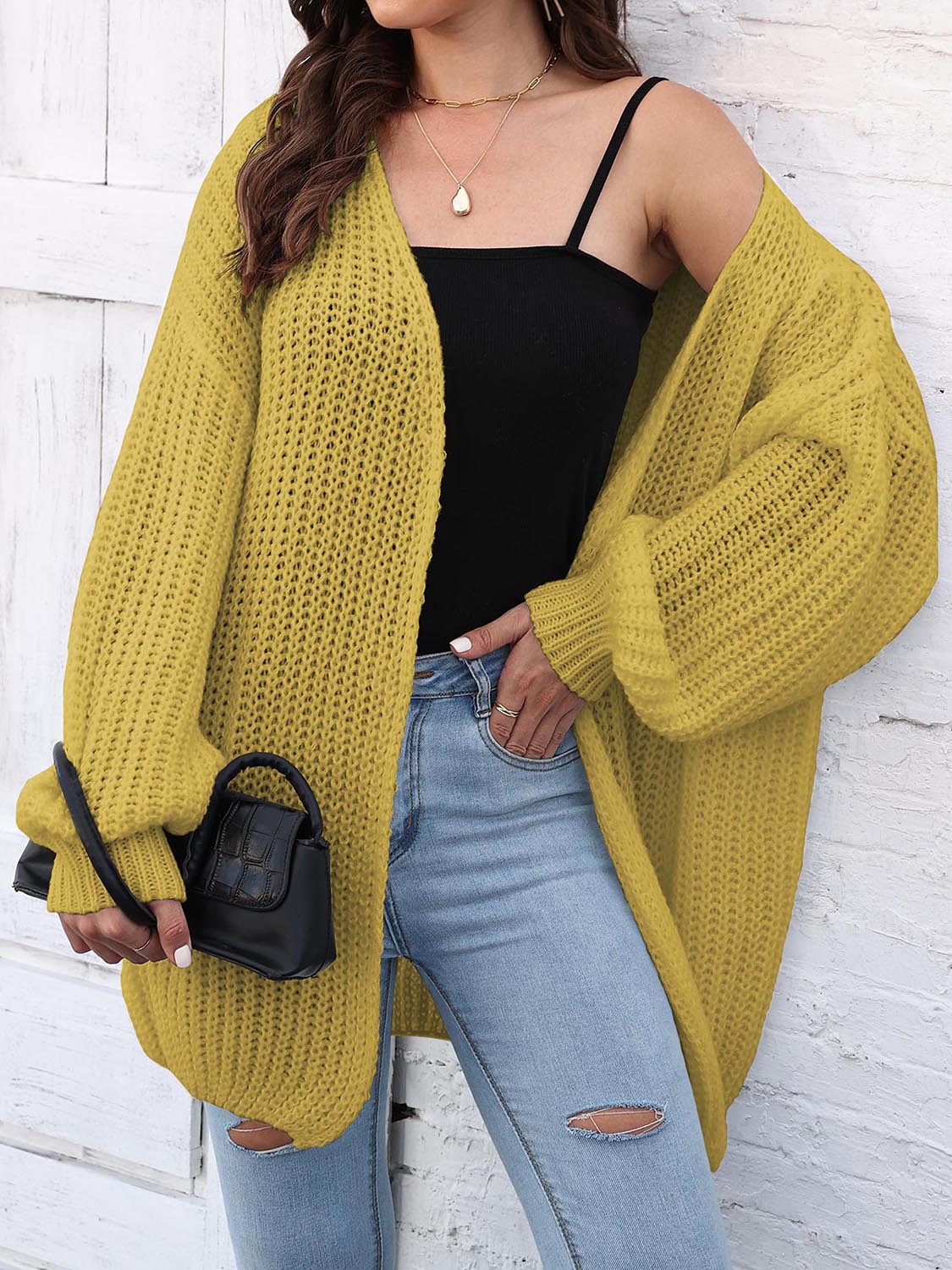 Open Front Dropped Shoulder Longline Cardigan BLUE ZONE PLANET