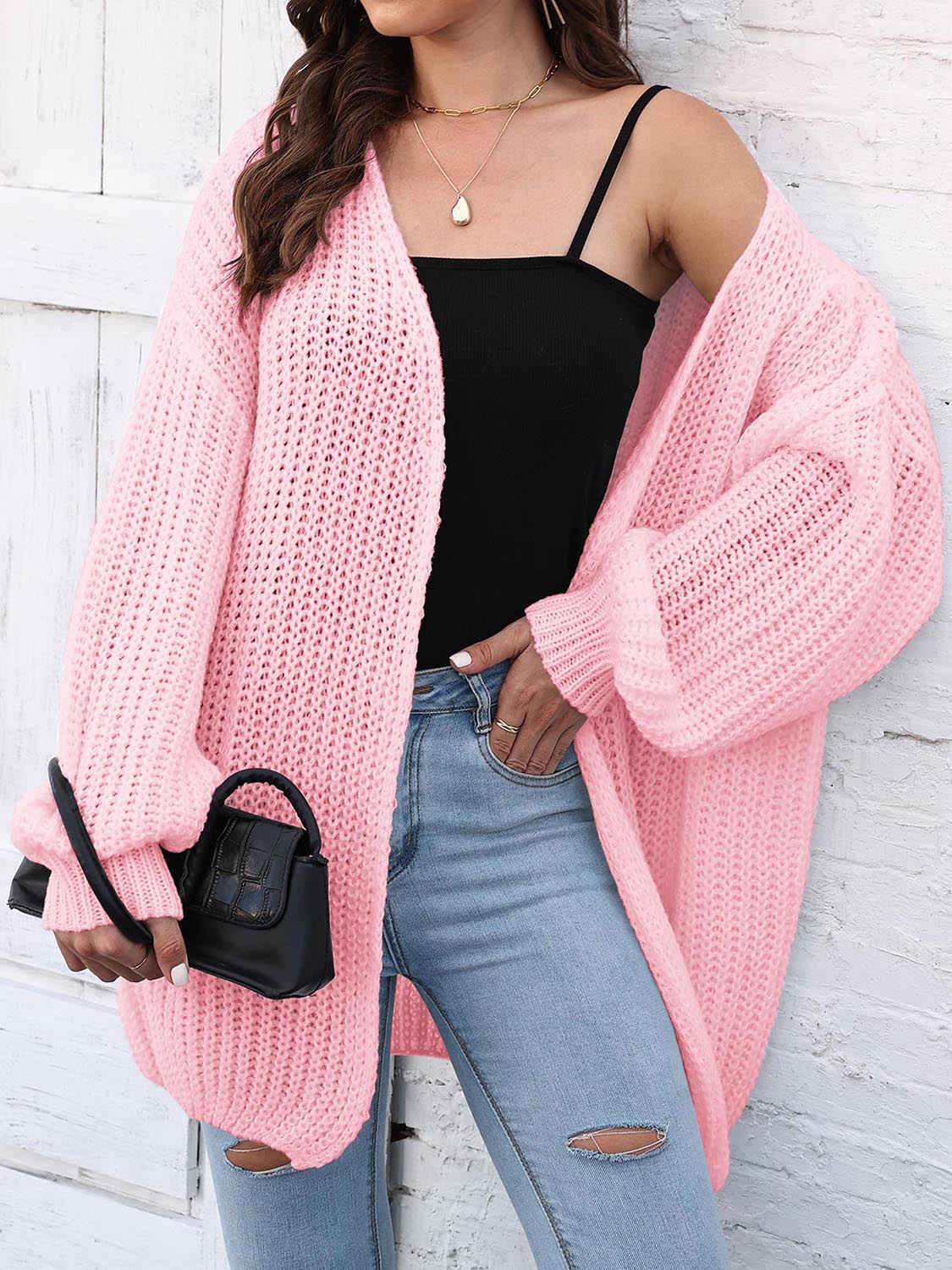 Open Front Dropped Shoulder Longline Cardigan BLUE ZONE PLANET