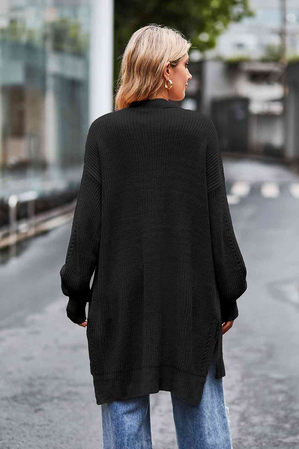 Open Front Dropped Shoulder Longline Cardigan BLUE ZONE PLANET