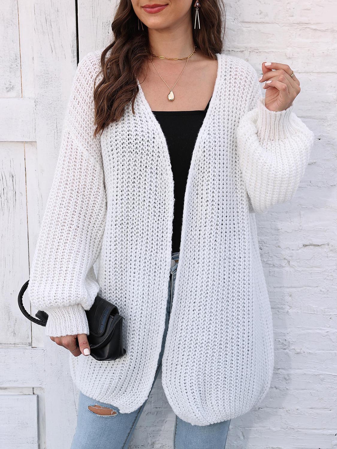 Open Front Dropped Shoulder Longline Cardigan BLUE ZONE PLANET