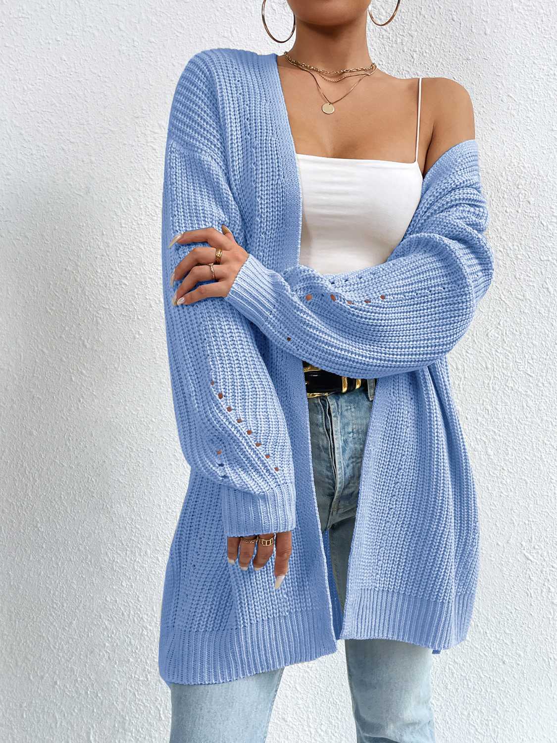Open Front Dropped Shoulder Slit Cardigan BLUE ZONE PLANET