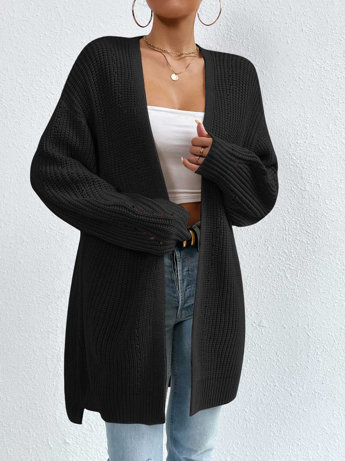 Open Front Dropped Shoulder Slit Cardigan BLUE ZONE PLANET
