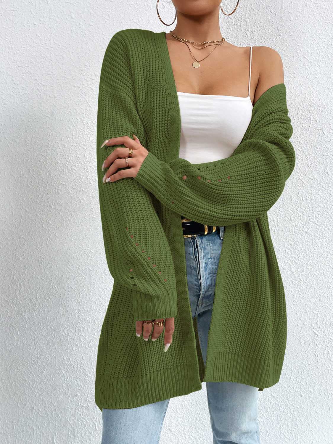 Open Front Dropped Shoulder Slit Cardigan BLUE ZONE PLANET