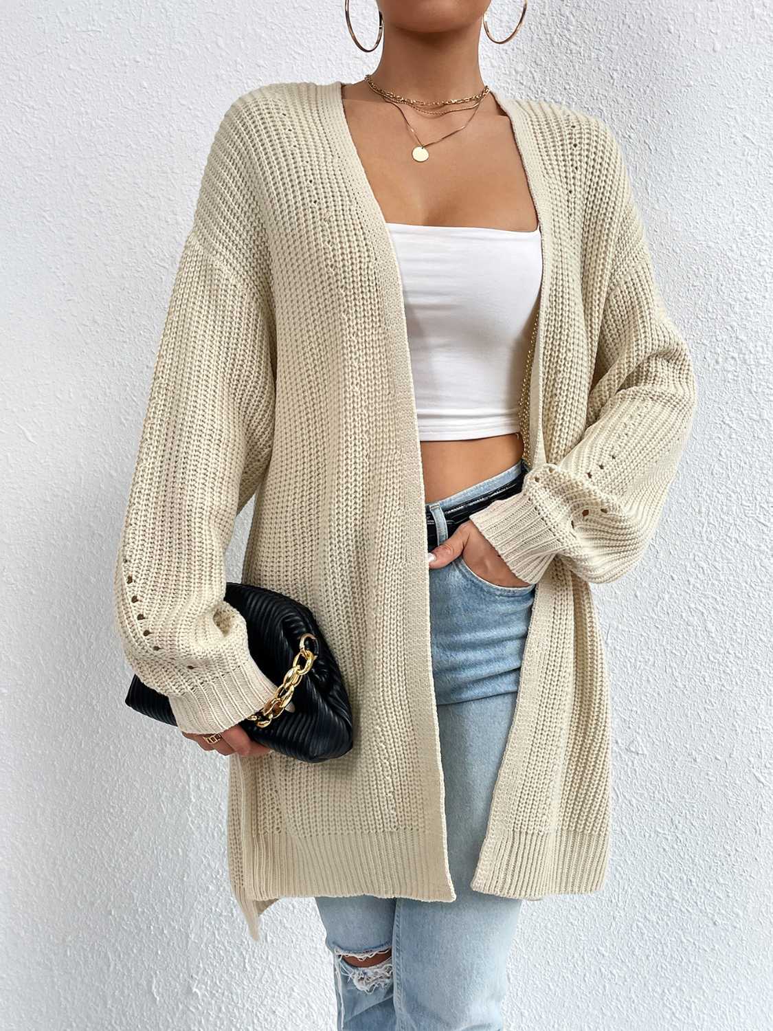Open Front Dropped Shoulder Slit Cardigan BLUE ZONE PLANET