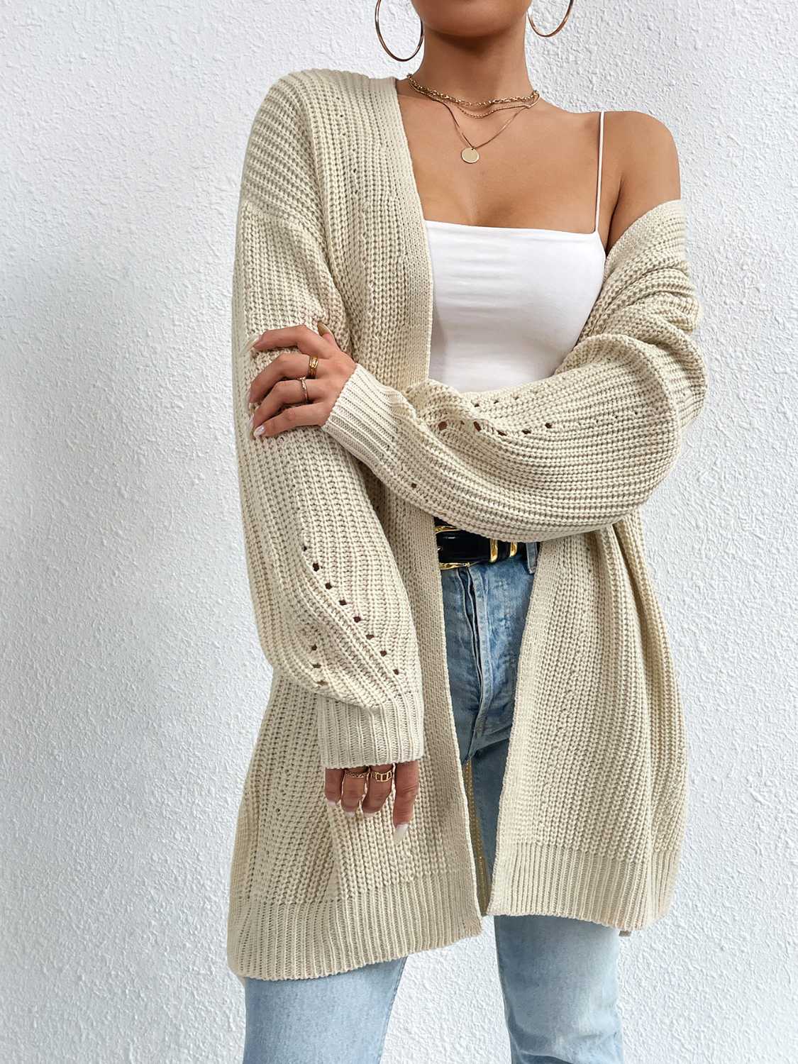 Open Front Dropped Shoulder Slit Cardigan BLUE ZONE PLANET