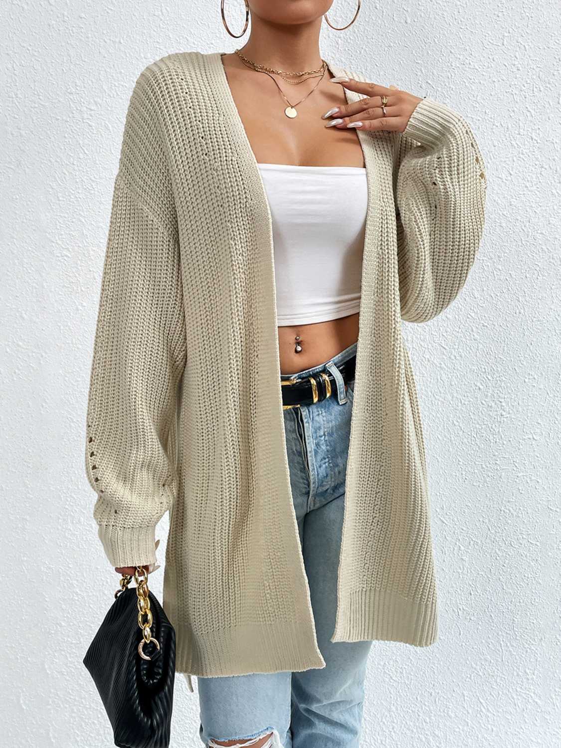 Open Front Dropped Shoulder Slit Cardigan BLUE ZONE PLANET