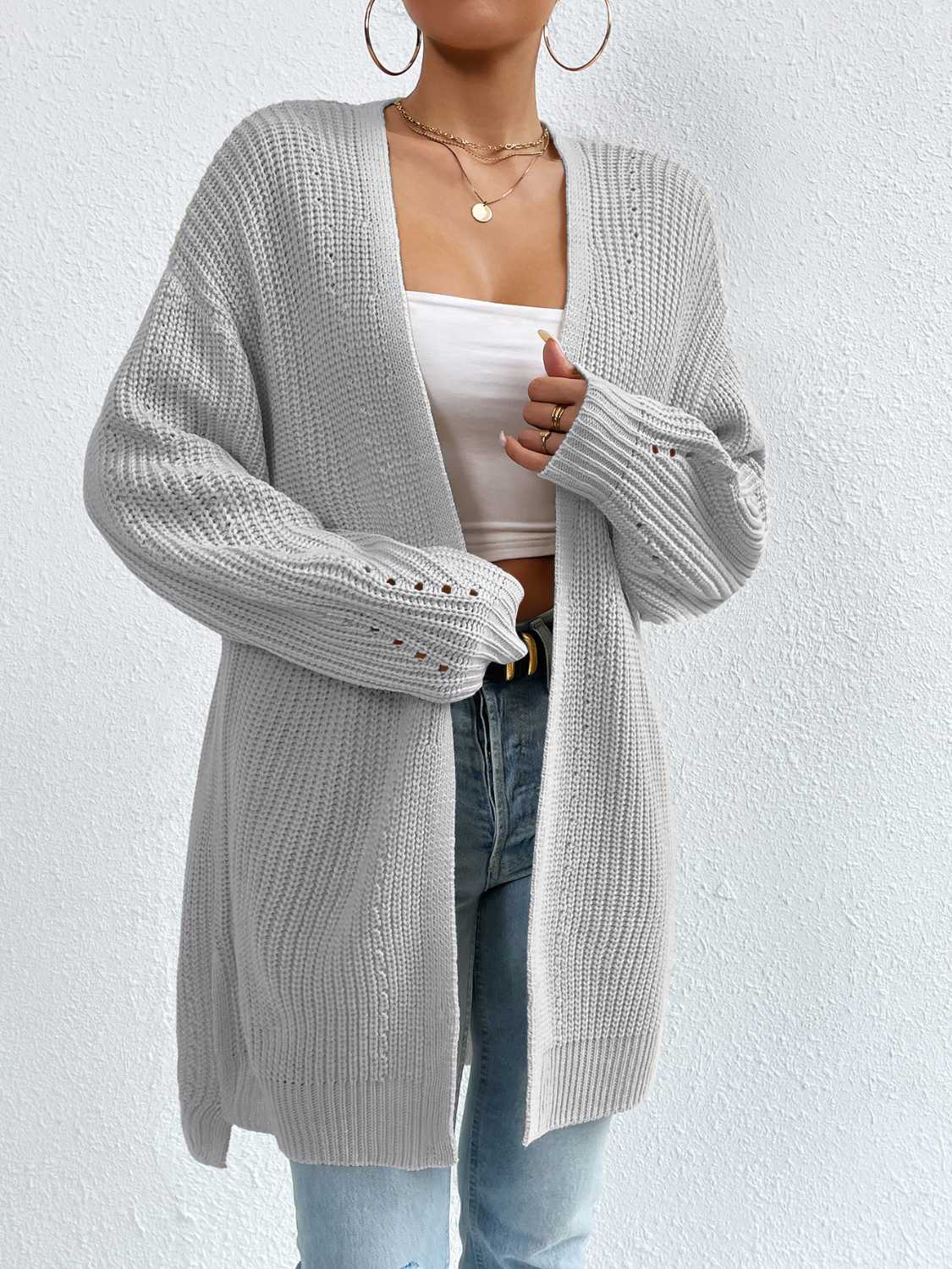 Open Front Dropped Shoulder Slit Cardigan BLUE ZONE PLANET