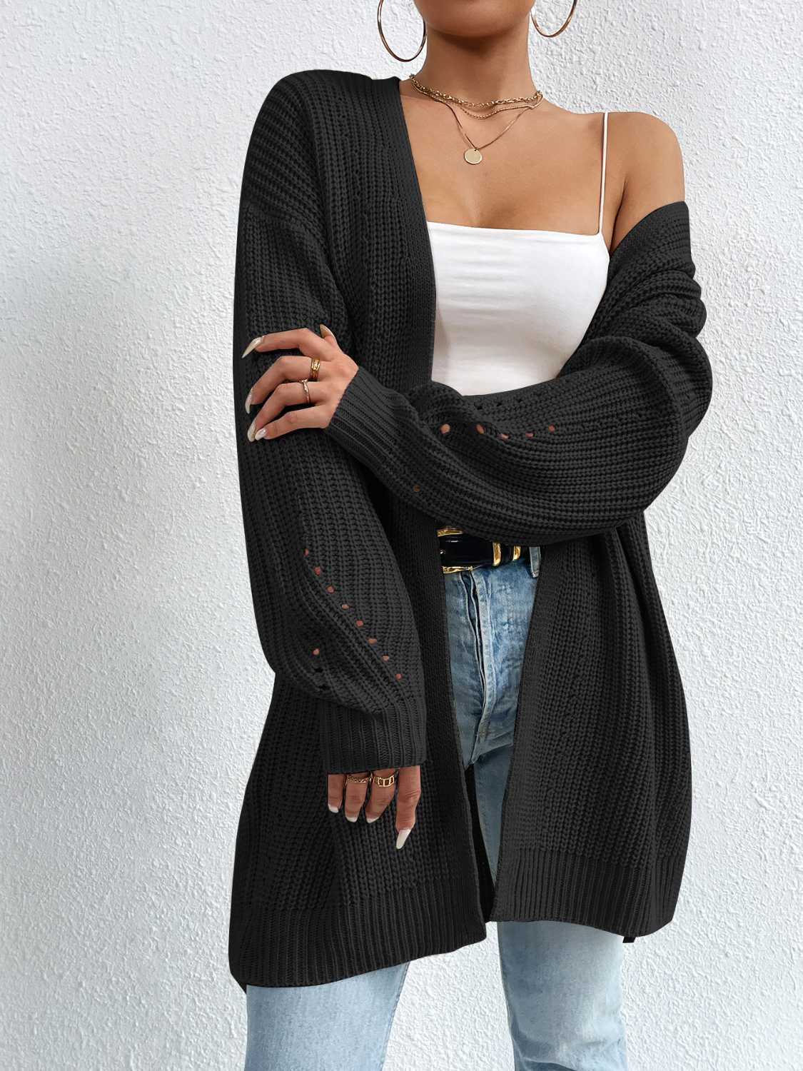 Open Front Dropped Shoulder Slit Cardigan BLUE ZONE PLANET
