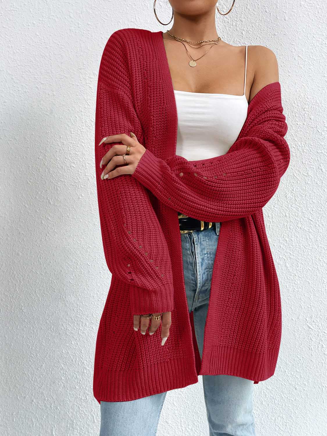Open Front Dropped Shoulder Slit Cardigan BLUE ZONE PLANET