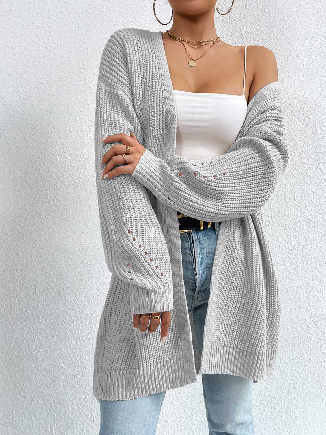 Open Front Dropped Shoulder Slit Cardigan BLUE ZONE PLANET