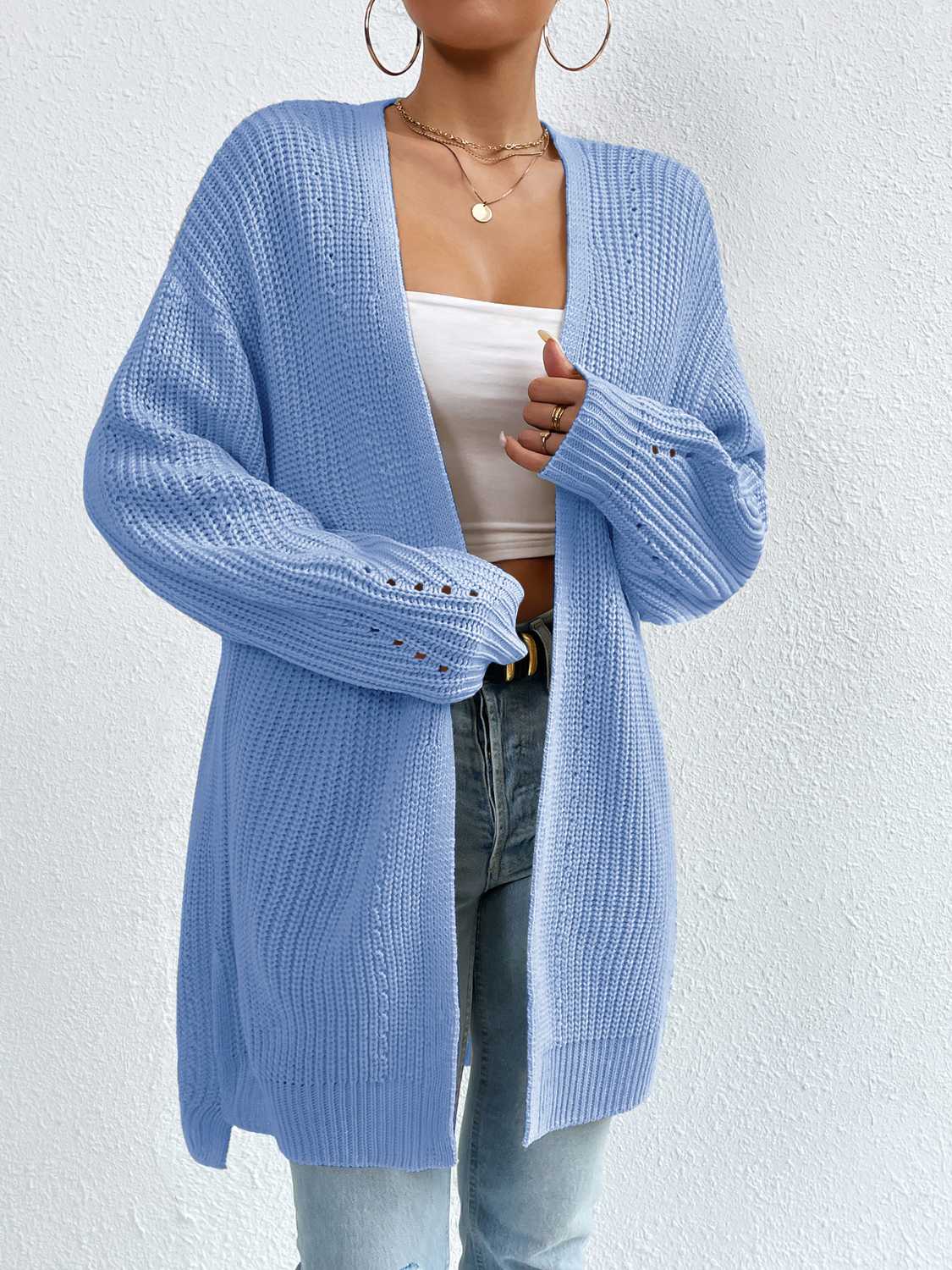 Open Front Dropped Shoulder Slit Cardigan BLUE ZONE PLANET