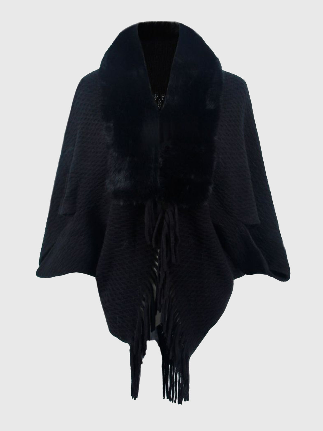 Open Front Fringe Hem Poncho BLUE ZONE PLANET