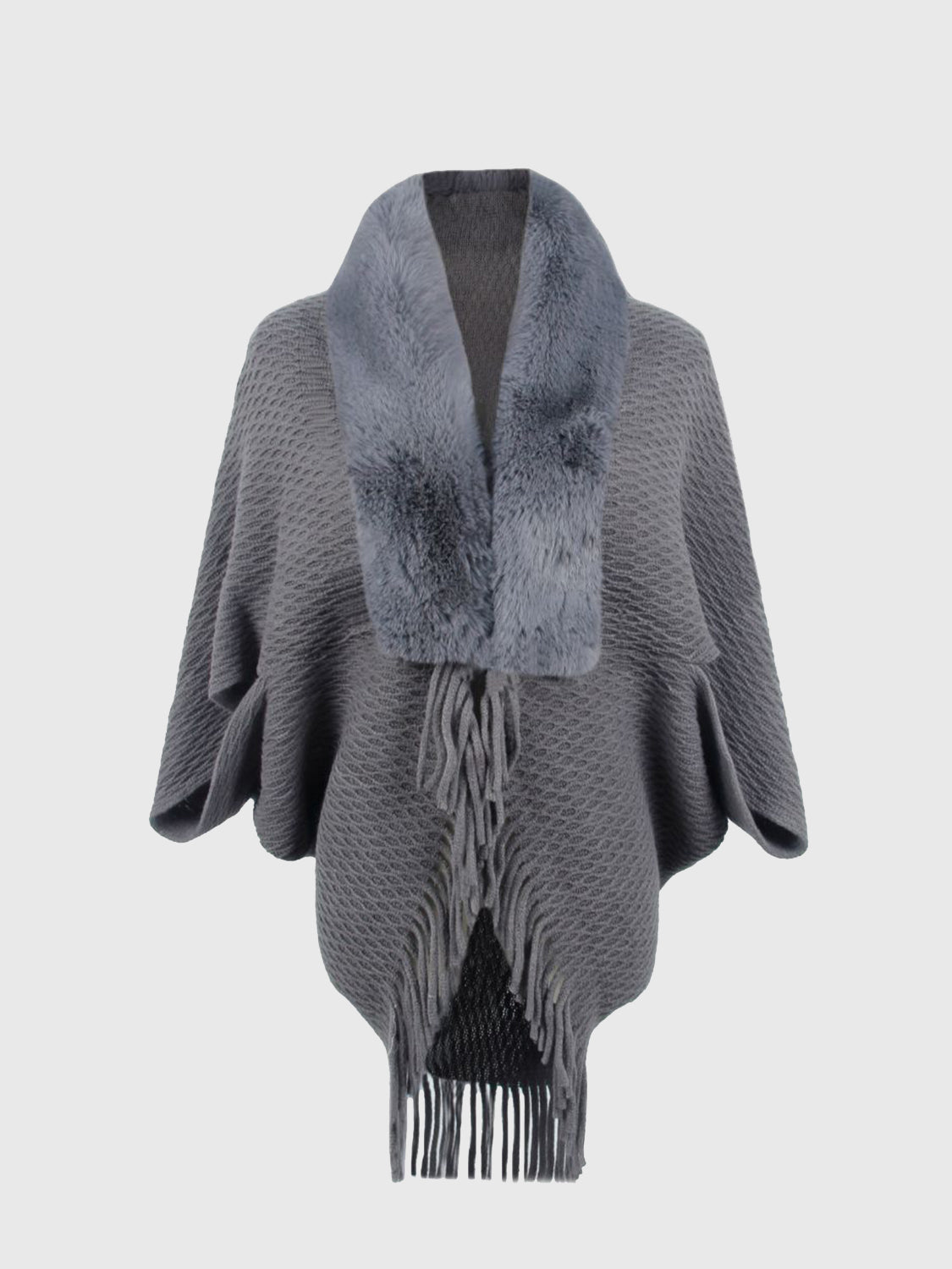 Open Front Fringe Hem Poncho BLUE ZONE PLANET
