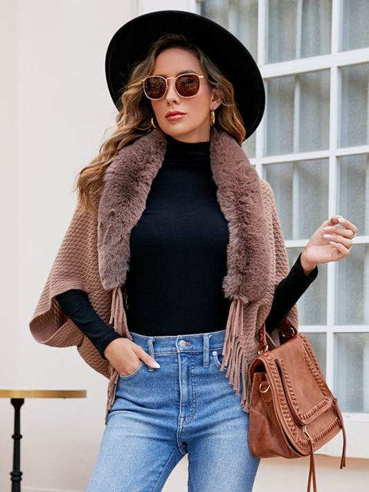 Open Front Fringe Hem Poncho BLUE ZONE PLANET