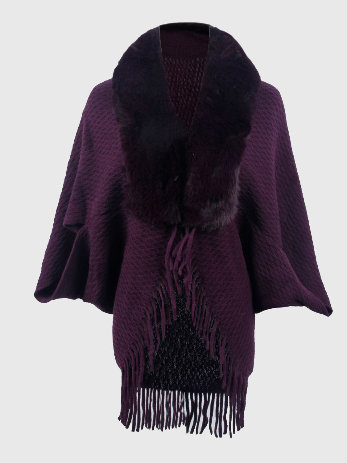 Open Front Fringe Hem Poncho BLUE ZONE PLANET
