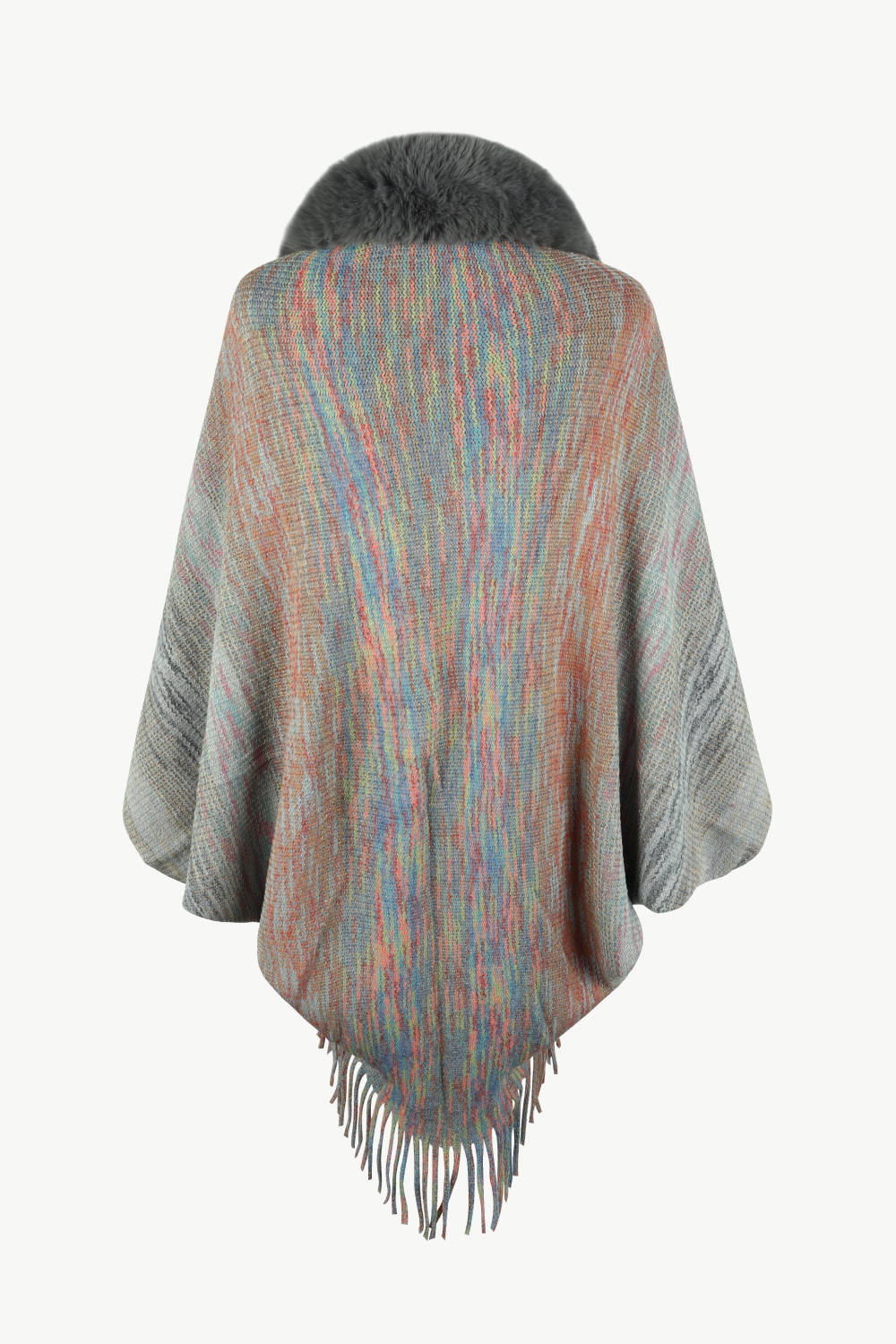 Open Front Fringe Hem Poncho BLUE ZONE PLANET