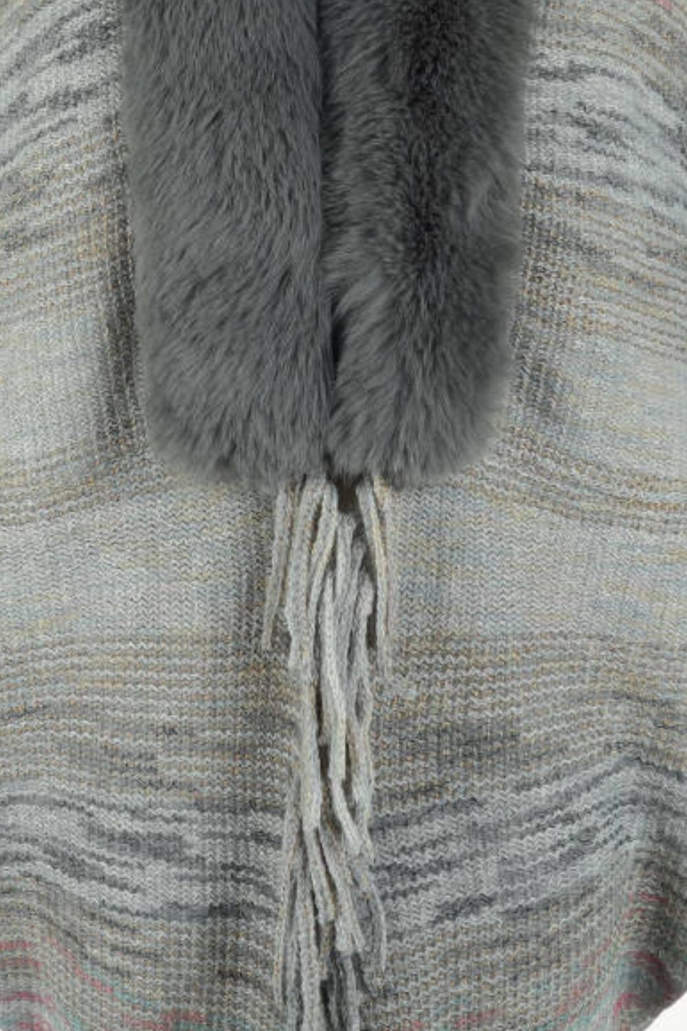 Open Front Fringe Hem Poncho BLUE ZONE PLANET
