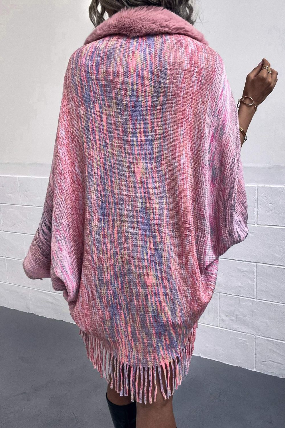 Open Front Fringe Hem Poncho BLUE ZONE PLANET