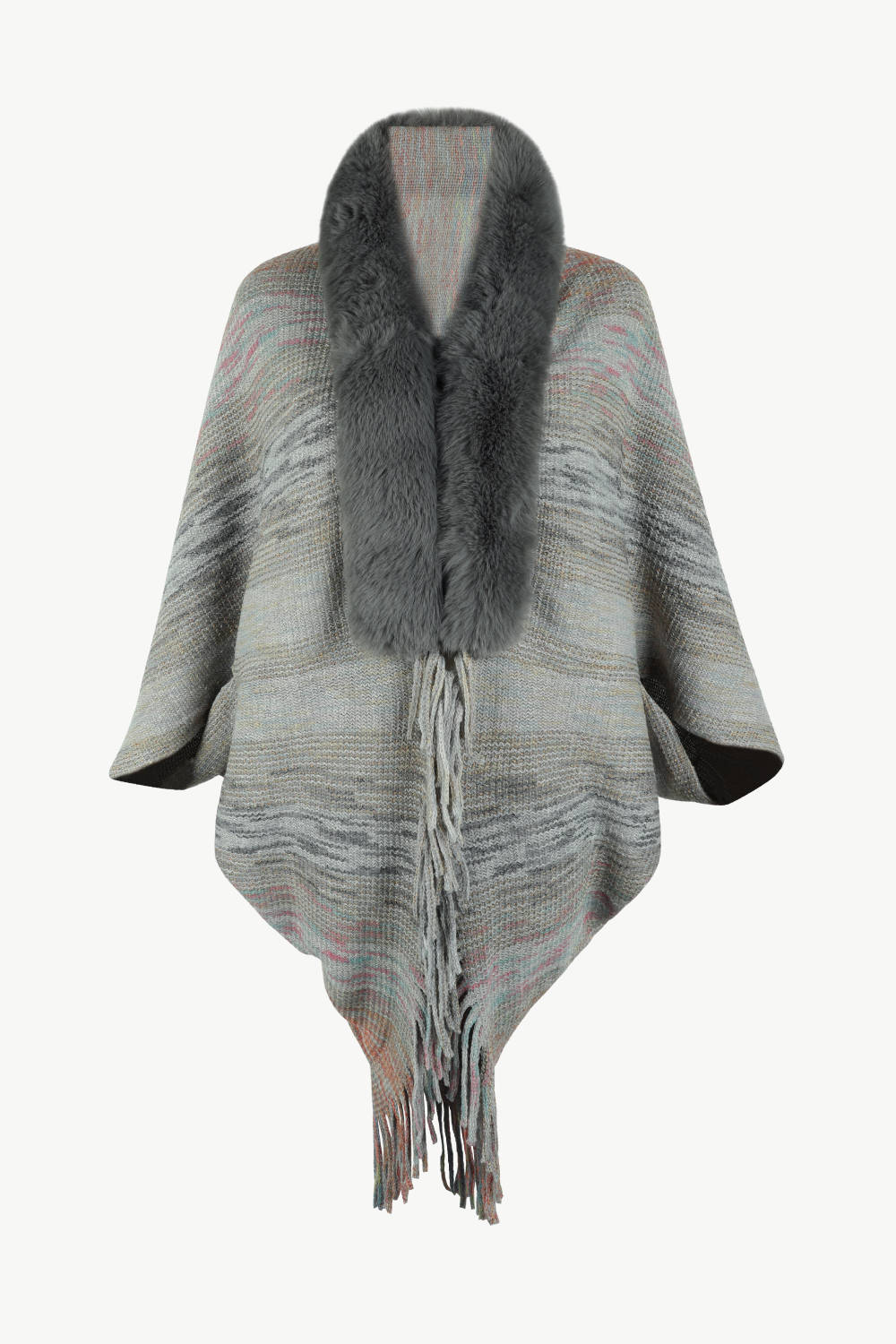 Open Front Fringe Hem Poncho BLUE ZONE PLANET