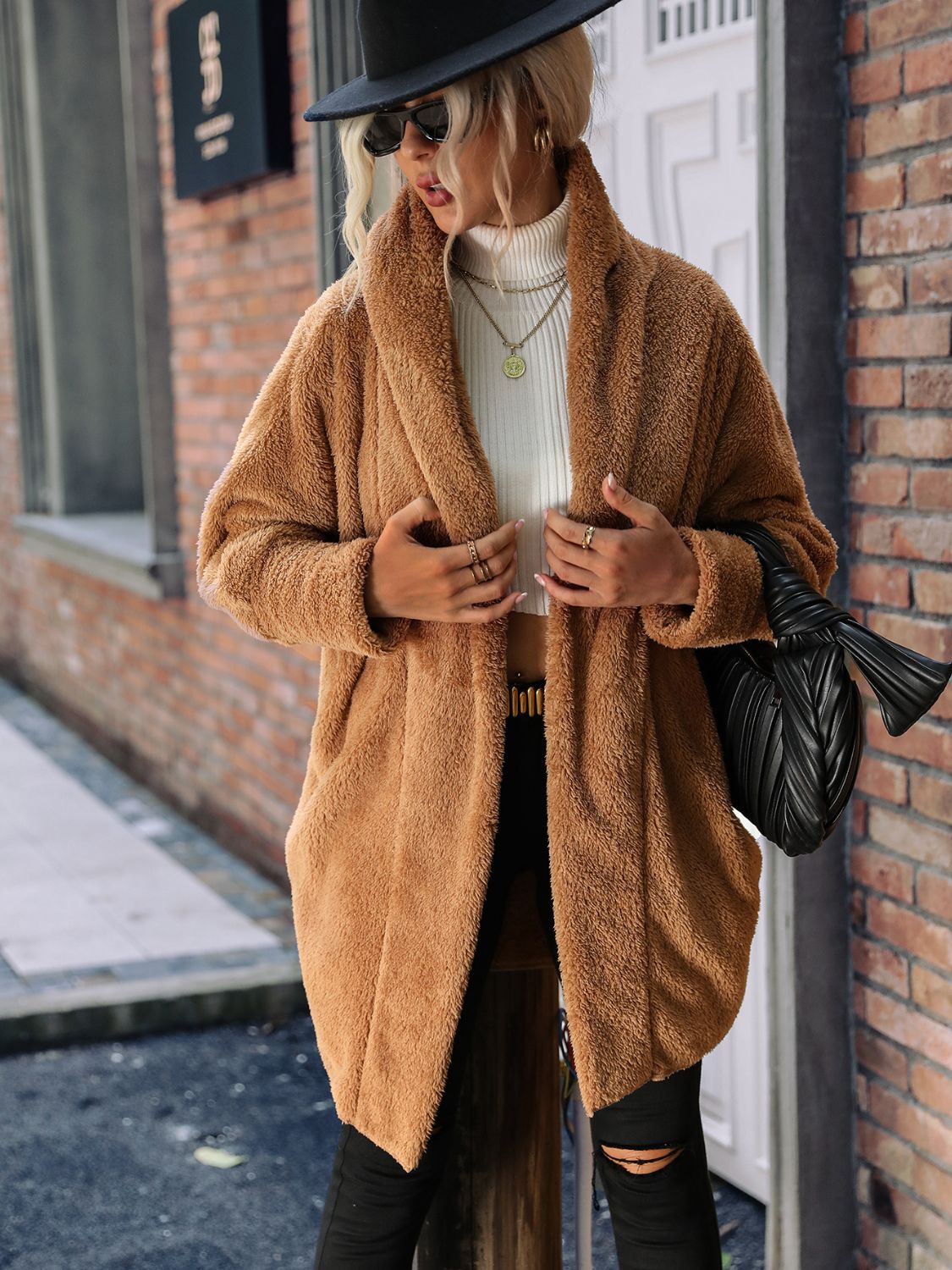 Open Front Hooded Teddy Coat BLUE ZONE PLANET