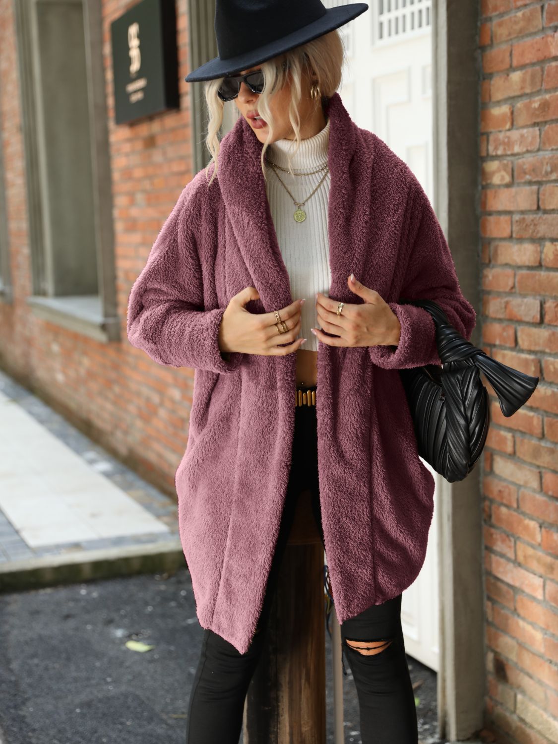 Open Front Hooded Teddy Coat BLUE ZONE PLANET