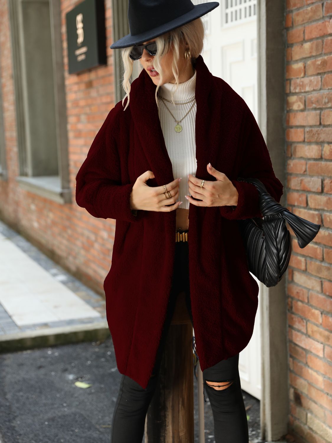 Open Front Hooded Teddy Coat BLUE ZONE PLANET