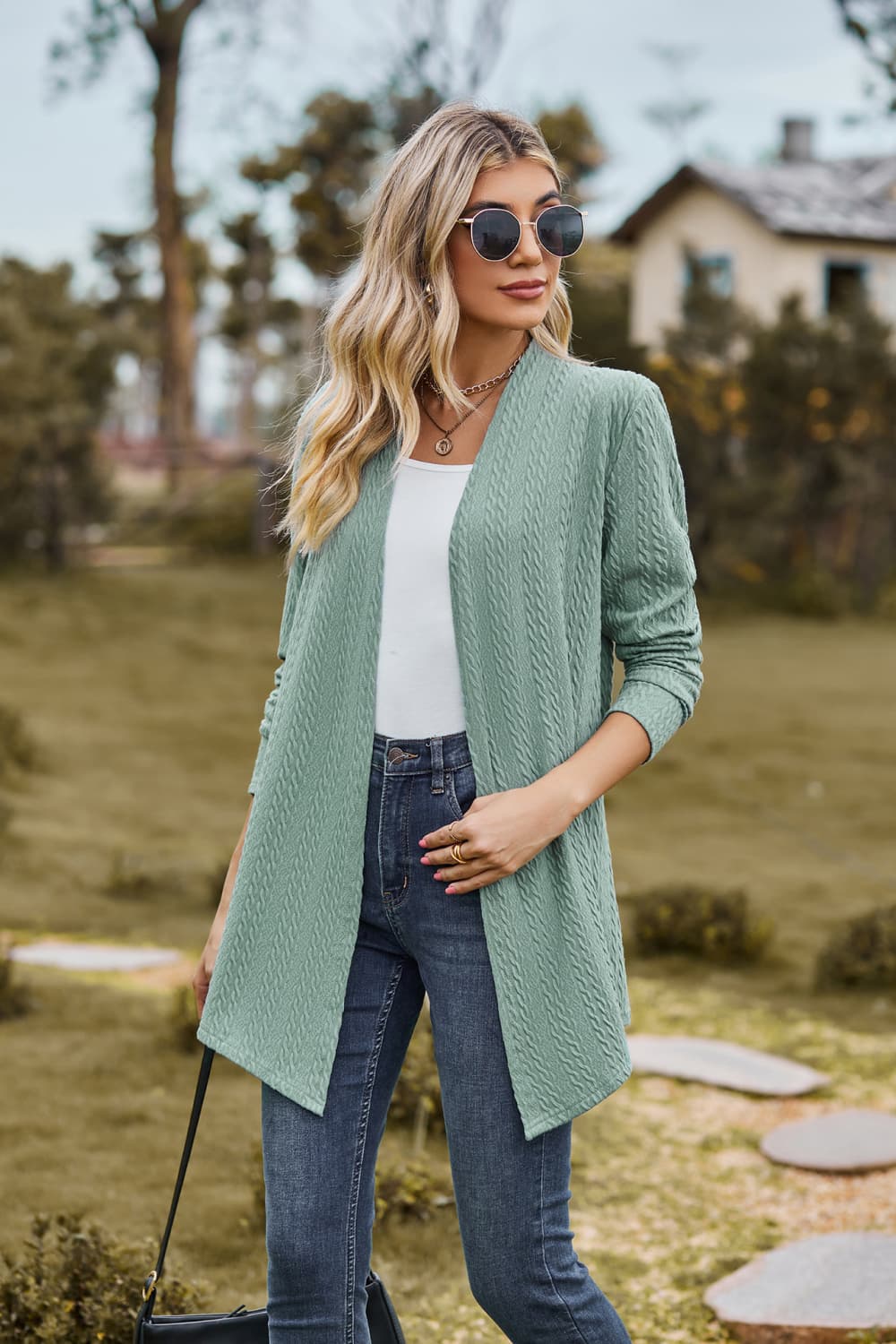 Open Front Long Sleeve Cardigan BLUE ZONE PLANET