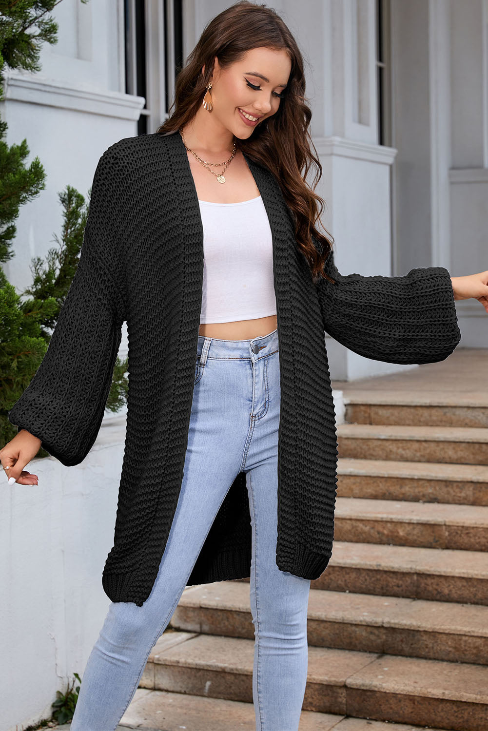 Open Front Longline Cardigan BLUE ZONE PLANET