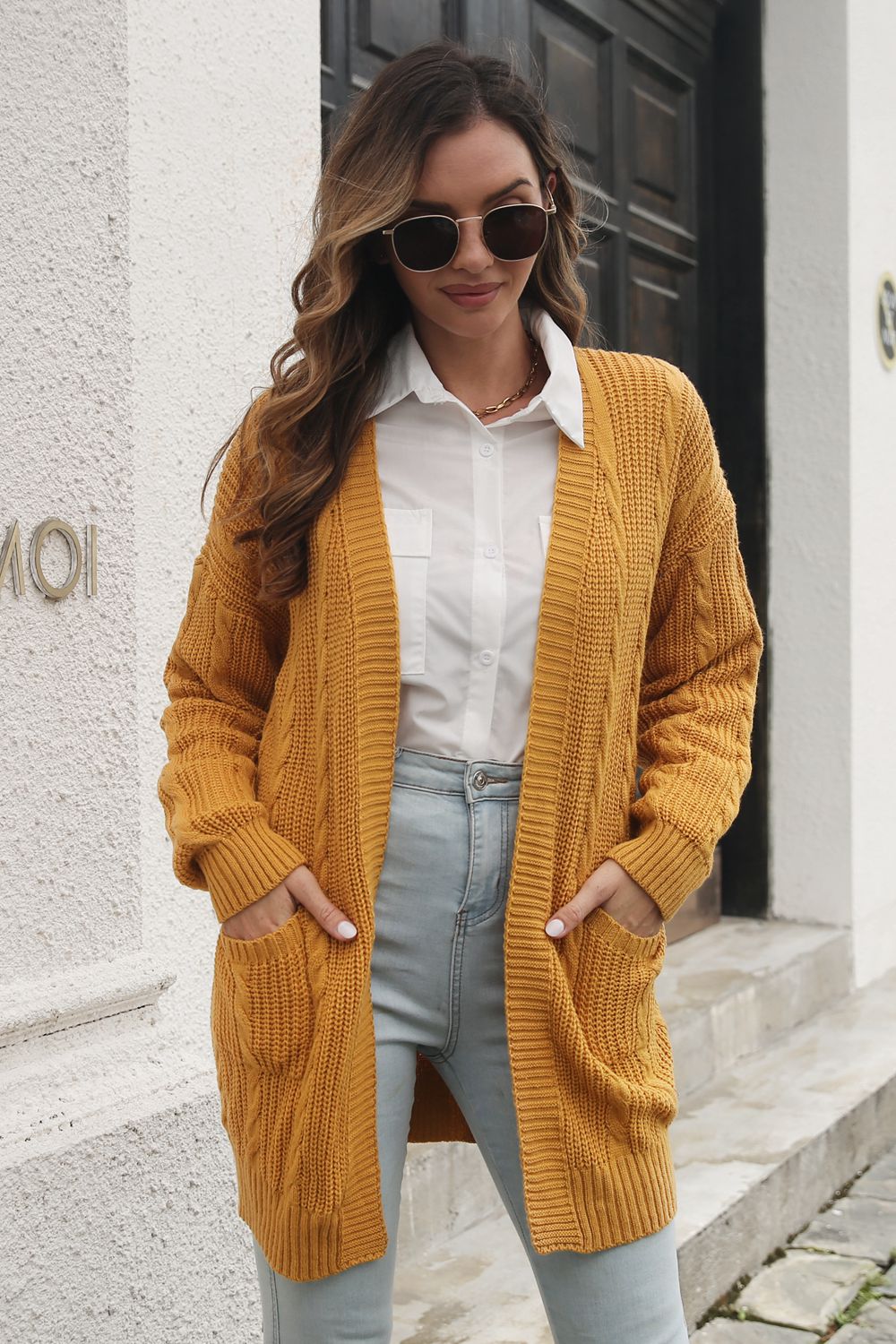 Open Front Longline Cardigan with Pockets BLUE ZONE PLANET