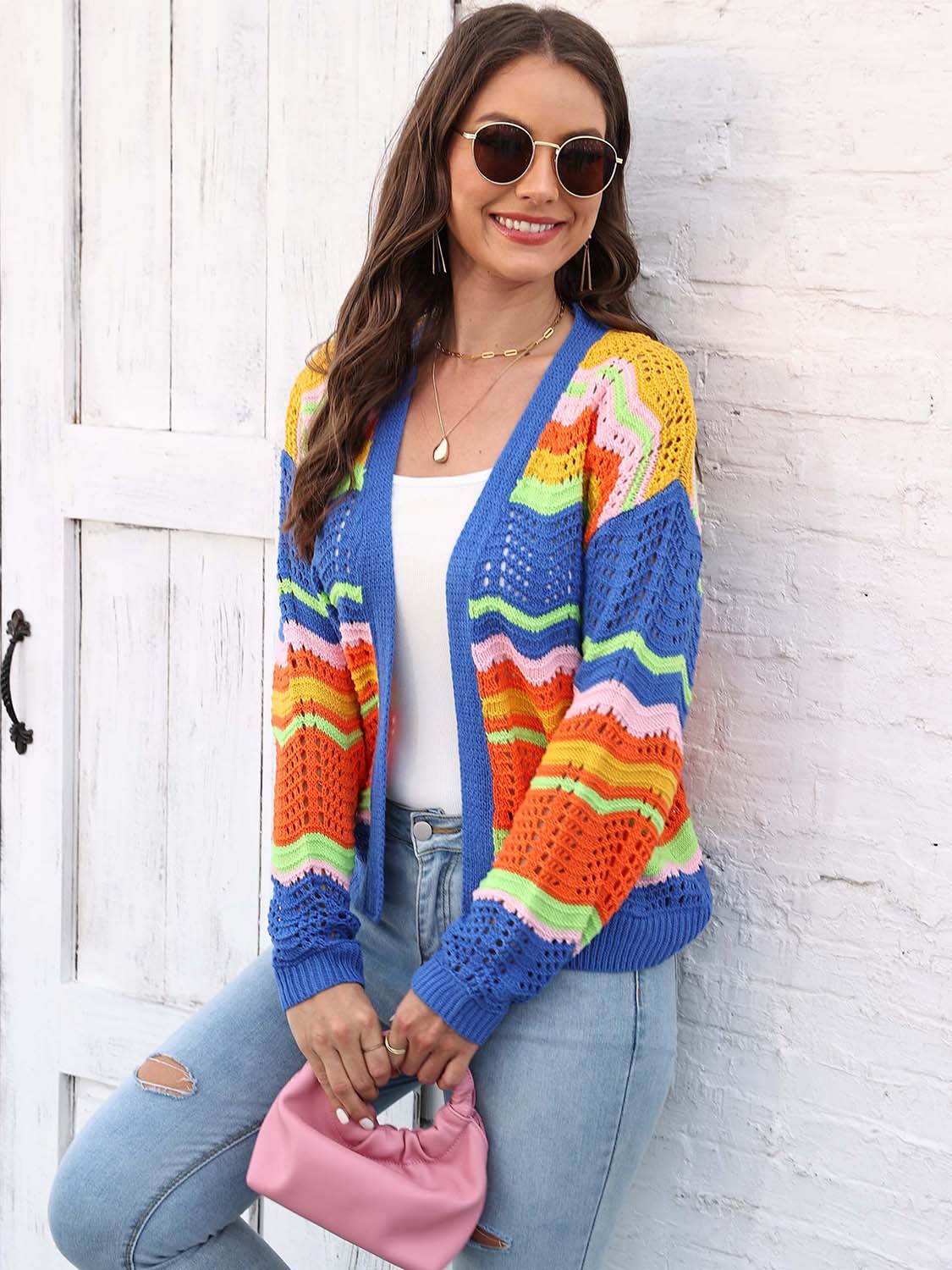 Open Front Openwork Cardigan BLUE ZONE PLANET