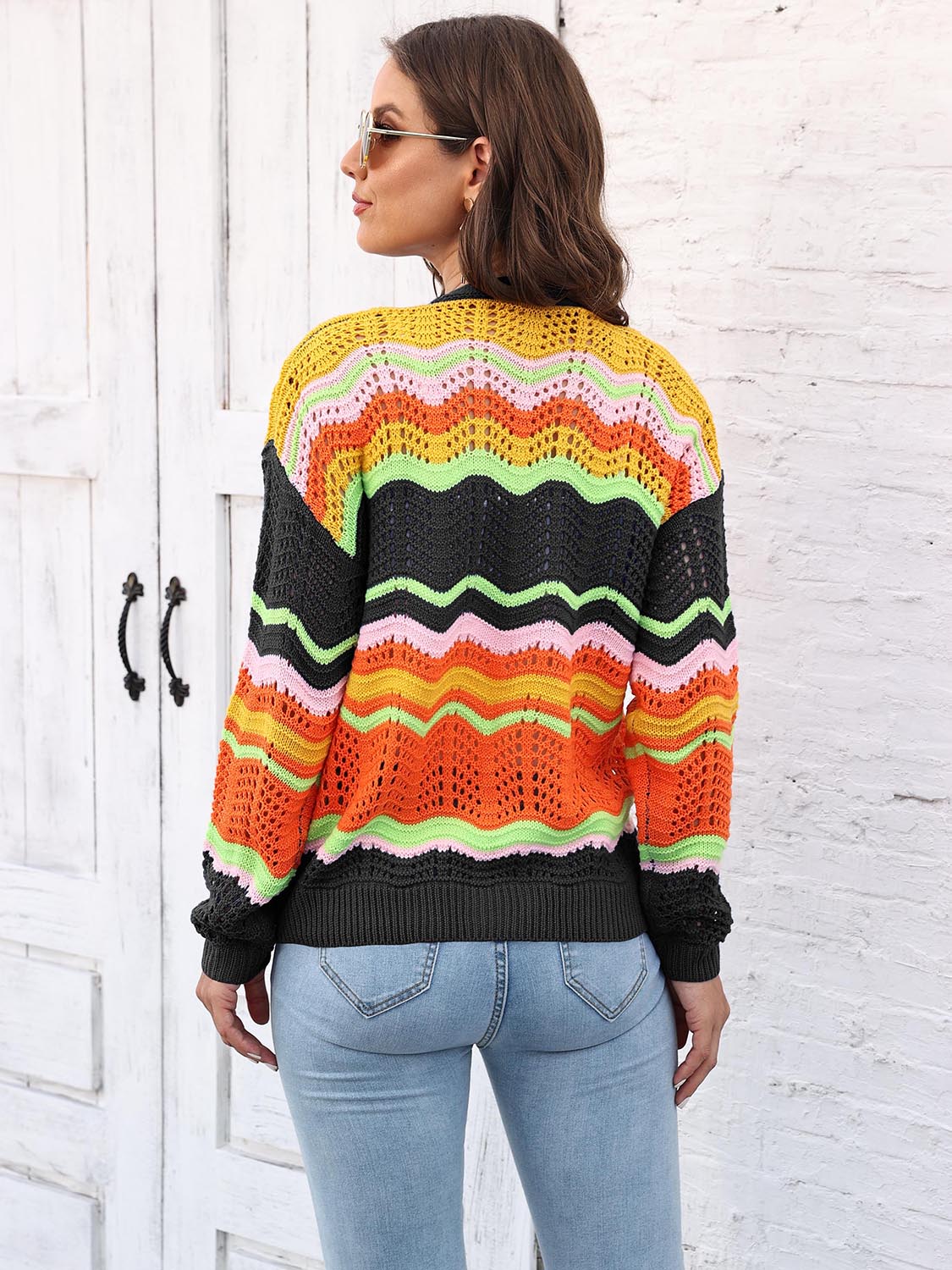 Open Front Openwork Cardigan BLUE ZONE PLANET