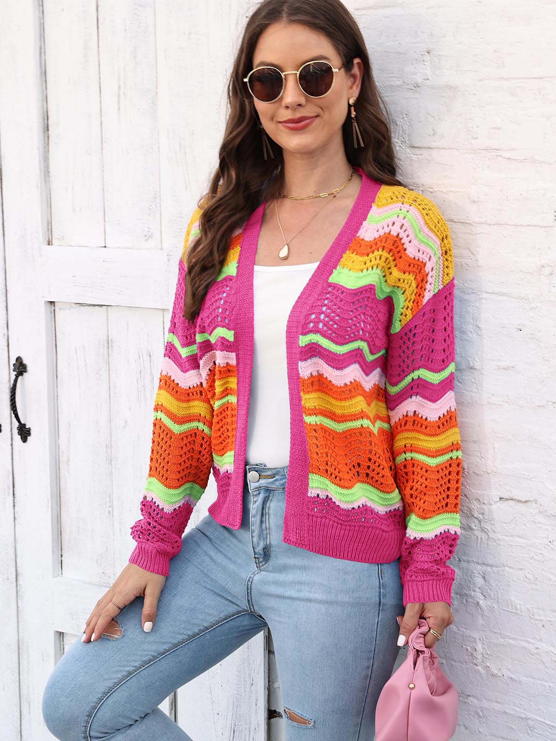 Open Front Openwork Cardigan BLUE ZONE PLANET