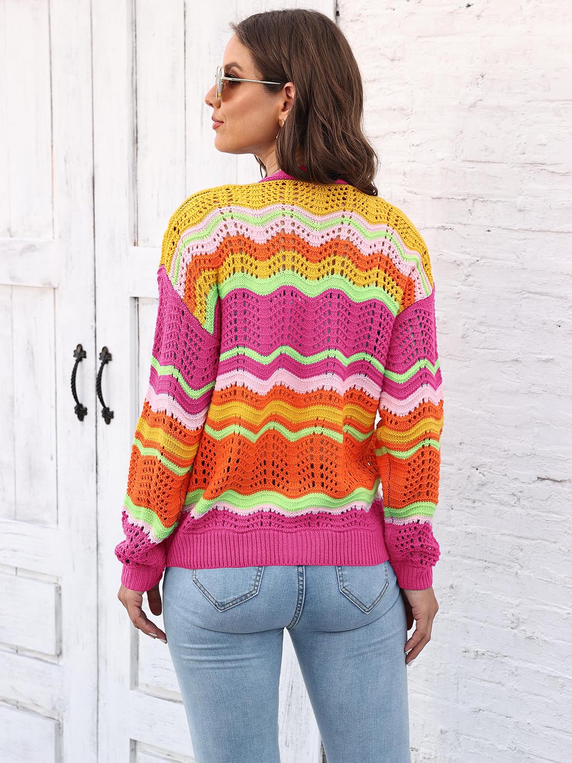 Open Front Openwork Cardigan BLUE ZONE PLANET