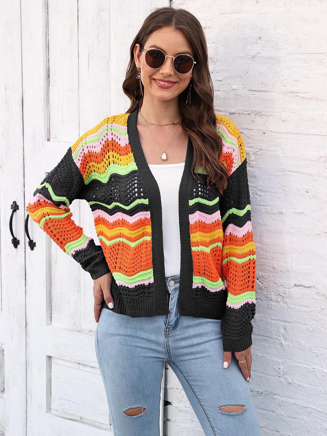 Open Front Openwork Cardigan BLUE ZONE PLANET