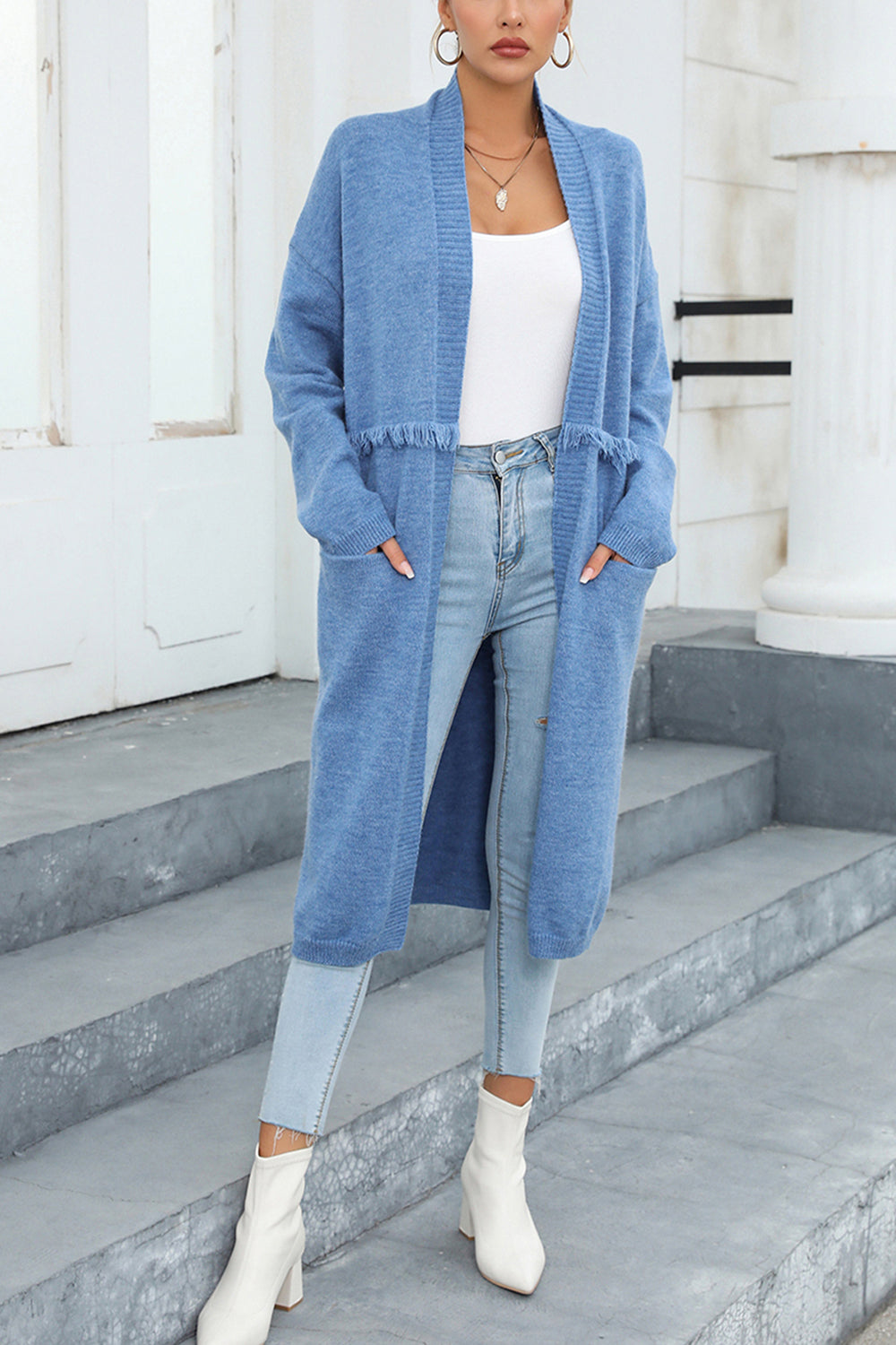 Open Front Pocketed Cardigan BLUE ZONE PLANET