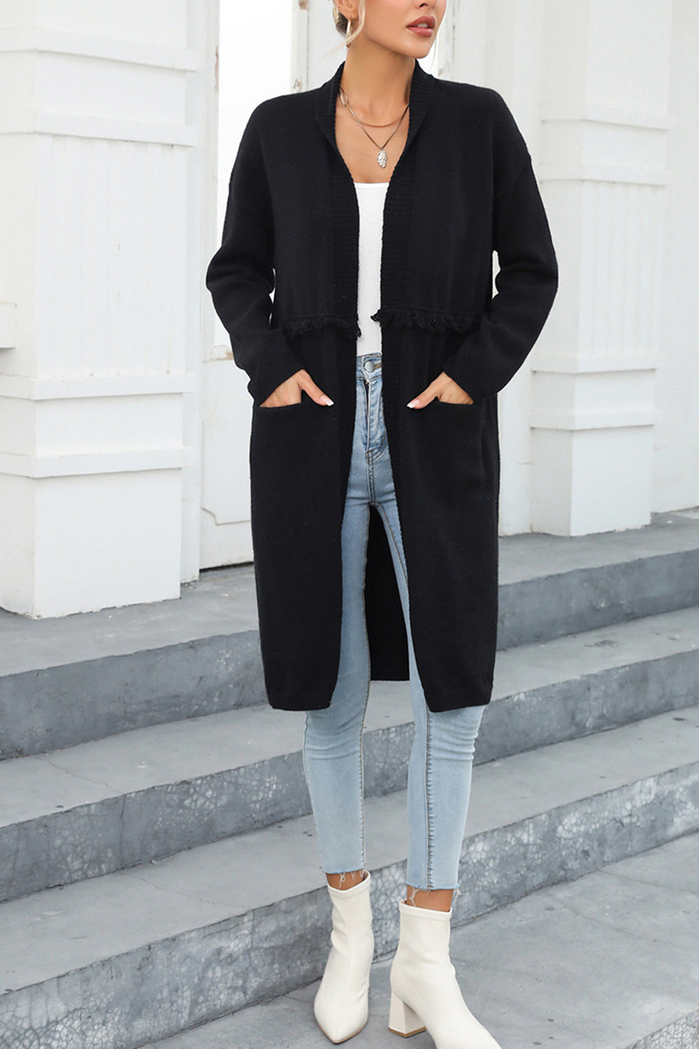 Open Front Pocketed Cardigan BLUE ZONE PLANET