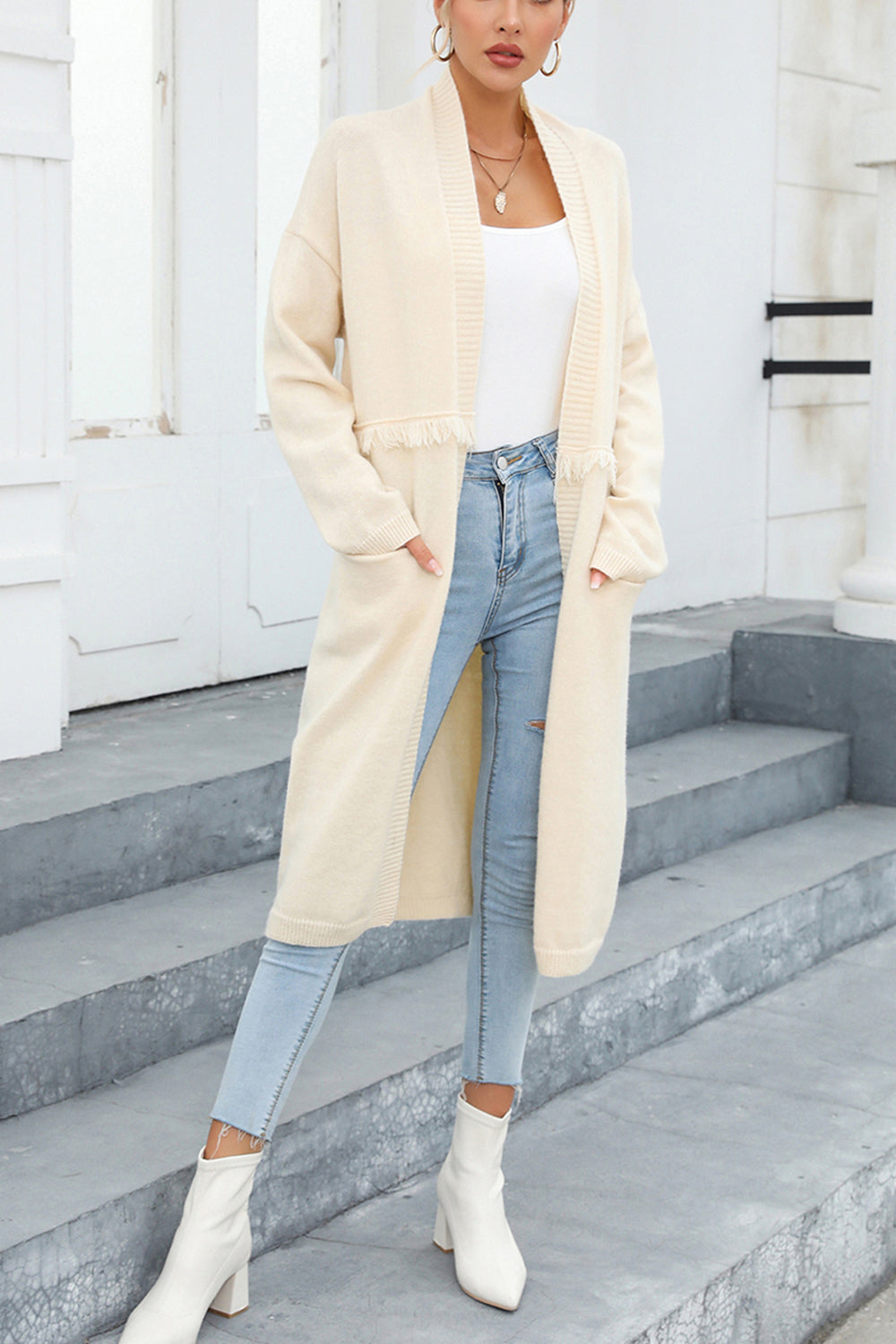 Open Front Pocketed Cardigan BLUE ZONE PLANET