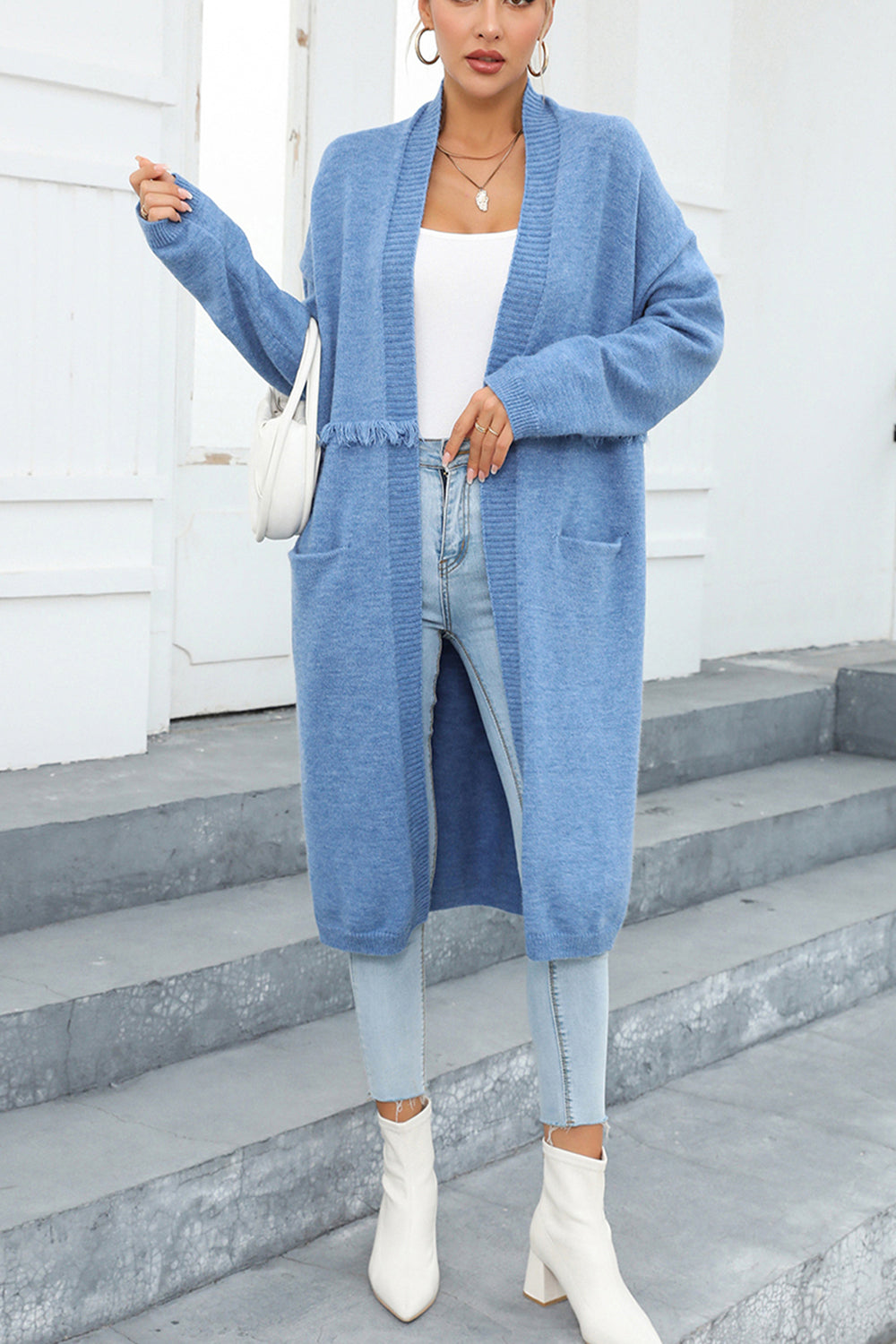 Open Front Pocketed Cardigan BLUE ZONE PLANET